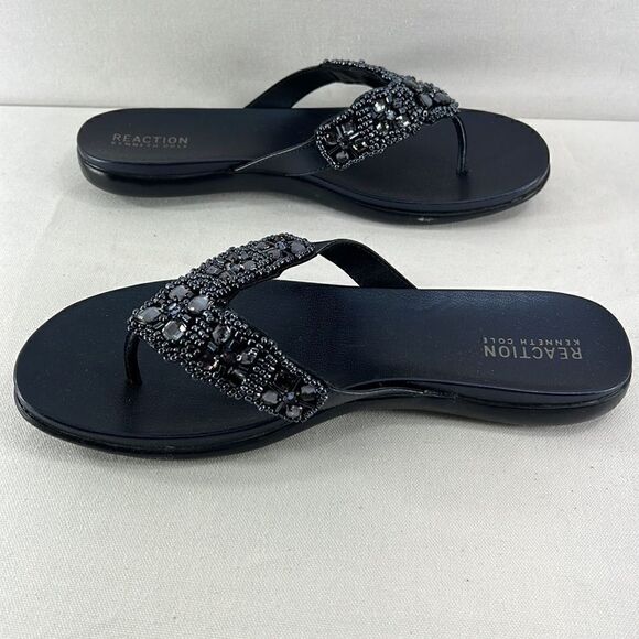 Reaction by Kenneth Cole Glam-A-Thon Thong Sandals Midnight Sand Size 10 - Picture 2 of 7